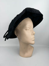 Load image into Gallery viewer, Original 1940's Black Straw and Grosgrain Hat with Bow Trim by BEST & CO, New York