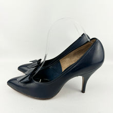 Load image into Gallery viewer, Original 1950's Dolcis De Liso Debs Indigo Blue Leather Stiletto Heels with Bow Trim - UK 6 6.5