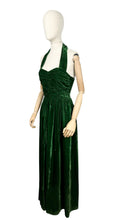 Load image into Gallery viewer, Original 1950’s Vibrant Green Velvet Halterneck Evening Dress - Bust 33