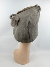 Load image into Gallery viewer, Original 1930's Marshall & Snelgrove Grey Felt High Hat with Rabbit Fur Trim