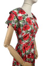 Load image into Gallery viewer, Original 1950's Petite Fit Bright Floral Floppy Cotton Day Dress - Bust 34 35 36 *