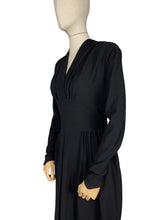 Load image into Gallery viewer, Original 1930's 1940's Black Crepe Long Sleeved Evening Dress with Back Belt - Bust 40 42
