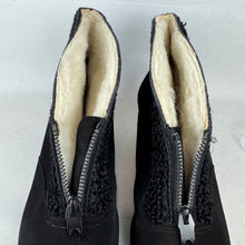 Load image into Gallery viewer, Original 1940's 1950's Inky Astrakhan Trimmed Suede Boots with Zips - Uk 5 or 5.5