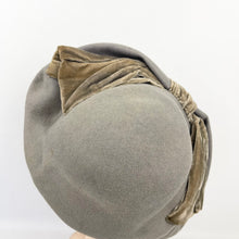 Load image into Gallery viewer, Original 1930's Dove Grey Side Tilt Hat with Large Oversized Velvet Bow Trim *