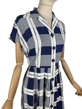 Load image into Gallery viewer, Original 1950's Peggy Page Navy and White Check Day Dress - Bust 36 37 *