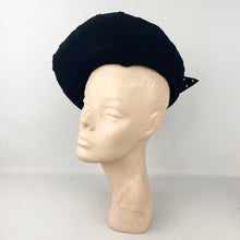 Load image into Gallery viewer, Original 1940’s Black Felt High Hat with Bow Trim