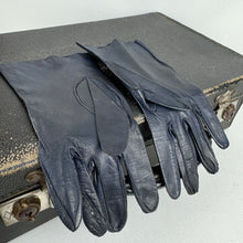 Load image into Gallery viewer, Original 1950's Midnight Blue Kid Leather Gloves by Milore - Size 6.5 *