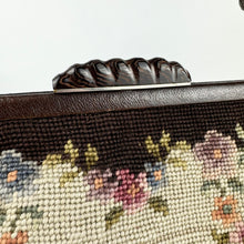 Load image into Gallery viewer, Original 1930’s 1940’s Large Wool Work Embroidered Bag with Leather Handle - Beautiful Vintage Handbag