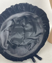 Load image into Gallery viewer, Original 1930's Soft Black Cotton Velvet Hat with Black Feather Trim*