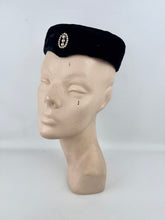 Load image into Gallery viewer, Original 1950's Inky Black Cotton Velvet Cocktail Hat with Faux Pearl Trim - Great Evening Hat