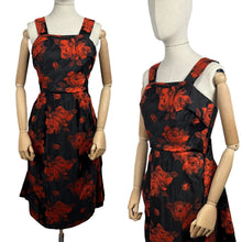 Load image into Gallery viewer, Original 1950's Elizabeth Henry of London Black and Red Wiggle Cocktail Dress with Back Drapes - Bust 36