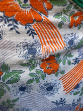 Load image into Gallery viewer, Original 1940's Blue, Orange and Green Floral Print Cotton Apron - Chore Dress - Would Make A Great Summer Dress - Bust 34 36