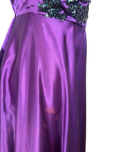 Load image into Gallery viewer, Original 1950's Purple Satin Evening Dress with Beautiful Sequin Detail - Bust 40 *