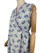 Load image into Gallery viewer, Original 1940's Floral Wraparound Apron in White, Purple, Blue and Green - Pretty Pinny - Bust 32 34 36