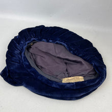 Load image into Gallery viewer, Original 1940's Blue Velvet Beret Hat with Large Bow Trim by Jacoll