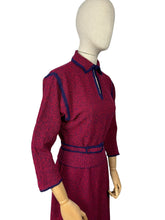Load image into Gallery viewer, Original 1940's 1950's Brittany Club Sports Clothes by Marinette Three Piece Knit Set in Cranberry Red and French Navy Boucle Wool - Bust 36 38 *