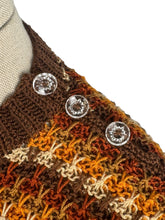 Load image into Gallery viewer, Reproduction 1940's Waffle Stripe Jumper with Bow Neck in Autumnal Shades of Brown and Rust with Cream Accent - Knitted from a Wartime Pattern - Bust 34 36