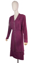 Load image into Gallery viewer, Original Late 1930's or Early 1940's Burgundy Crepe Long Sleeved Dress with Stud Detail - Bust 42