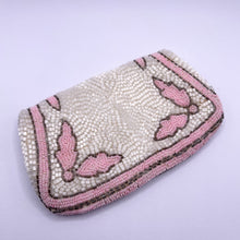 Load image into Gallery viewer, Original 1930's White, Pink and Silver Beaded Evening Bag - Pretty Purse with Mirror *
