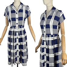 Load image into Gallery viewer, Original 1950's Peggy Page Navy and White Check Day Dress - Bust 36 37 *
