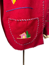 Load image into Gallery viewer, Original 1950's Embroidered Mexican Felt Tourist Jacket in Cherry Red - Bust 36 38 40