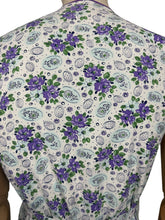 Load image into Gallery viewer, Original 1940's Floral Wraparound Apron in White, Purple, Blue and Green - Pretty Pinny - Bust 32 34 36