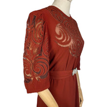 Load image into Gallery viewer, Original 1930's Burnt Orange Crepe Belted Day Dress with Cutout Detail - Bust 34 35 36