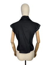 Load image into Gallery viewer, Original 1940's 1950's Black Short Sleeved Blouse with White Ric-rac Trim and Faux Pearl Buttons - Bust 34 36 *