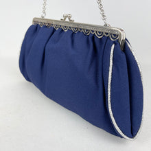 Load image into Gallery viewer, Charming Original 1950's Evening Bag by RFC in Blue with Etched Chrome Frame and Original Mirror
