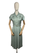 Load image into Gallery viewer, Original 1950's St Michael Sage Green Artificial Silk Belted Day Dress with Pretty Floral Print in Pink, Yellow and White - Bust 34 36 *