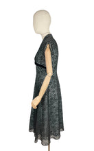 Load image into Gallery viewer, Original 1950's Ice Blue and Black Lace Cocktail Dress with Velvet Ribbon Trim - Bust 36 *