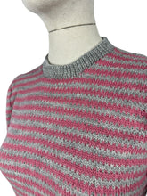 Load image into Gallery viewer, Reproduction 1940’s Hand Knitted Fair Isle Striped Jumper in Silver and Slate Rose Pink - Bust 34 36 *