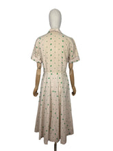 Load image into Gallery viewer, Original 1940's 1950's Beige Cotton Day Dress with Vibrant Green Bow Embroidery - Bust 38 *