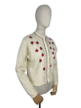 Load image into Gallery viewer, Original 1950's Season's Fashions Wool Cardigan with Pretty Floral Embroidery and Faux Pearl Buttons - Bust 38