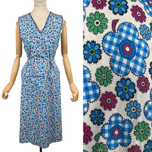 Load image into Gallery viewer, Original 1940's Blue, Pink, Green and White Floral Print Cotton Apron - Great Chore Dress - Would Make A Great Summer Dress - Bust 38 40
