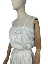 Load image into Gallery viewer, Antique Edwardian Combination Petticoat and Chemise Set in White Cotton with Pretty Silk Embroidery in Pink, Green and Blue