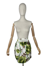 Load image into Gallery viewer, Original 1950's Pretty Ivory Satin Pinny with Pockets and Floral Design in Brown and Green - Waist 30 *