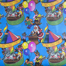 Load image into Gallery viewer, Original Vintage Colourful Children's Christmas Wrapping Paper - Blue Base with Santa and Animal Friends at the Circus