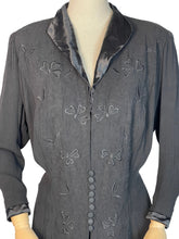 Load image into Gallery viewer, Original 1930’s Black Crepe Redingote with Wonderful Embroidery - Stunning Dress - Bust 40 42 *