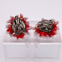 Load image into Gallery viewer, Original 1940's Red, White and Yellow Glass Flower Clip on Earrings