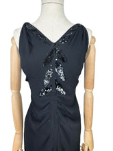 Load image into Gallery viewer, Original 1940's Bias Cut Black Crepe Full Length Evening Dress with Sequin Trim - Bust 36 38 *