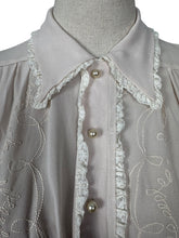 Load image into Gallery viewer, Original 1940's Semi Sheer Chiffon Crepe Long Sleeved Embroidered Blouse with Faux Pearl Buttons - Bust 36