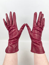 Load image into Gallery viewer, Original 1930's 1940's Burgundy Kid Leather Dents Bourne & Hollingsworth Gloves - Size 7 1/2 *