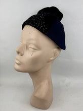 Load image into Gallery viewer, Original 1930s Navy Felt and Black Velvet Beaded Hat *