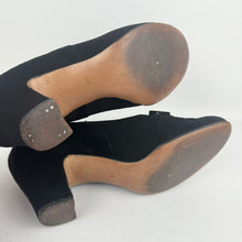 Load image into Gallery viewer, Original 1940's Black Suede Devonshire Court Shoes with Cutout Front and Bow Trim - Size 4.5