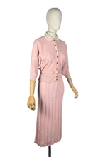 Load image into Gallery viewer, Original 1950's Soft Pink Pure Wool Skirt, Belt and Cardigan Knit Set by Tobanna Knit Fashions - Bust 36