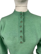 Load image into Gallery viewer, Original 1950's Green Wool Dolman Sleeve Jumper with Metal Buttons - Bust 32 34 *