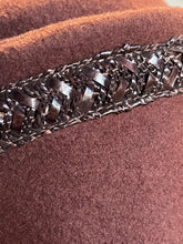 Load image into Gallery viewer, Original 1940’s Warm Brown Felt Bonnet Hat with Lacquered Raffia Trim *