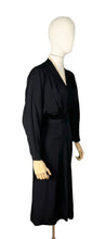 Load image into Gallery viewer, Original 1930's Volup Black Crepe Belted Day Dress with Ruffle Trim - Bust 42 44
