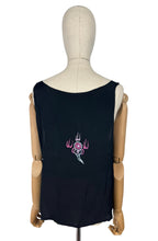 Load image into Gallery viewer, Original 1920's Black Pure Silk Top with Vibrant Silk Embroidery of Chinese Dragons in Pink and Blue - Bust 36 *